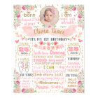 Floral Flowers First Birthday sign with photo