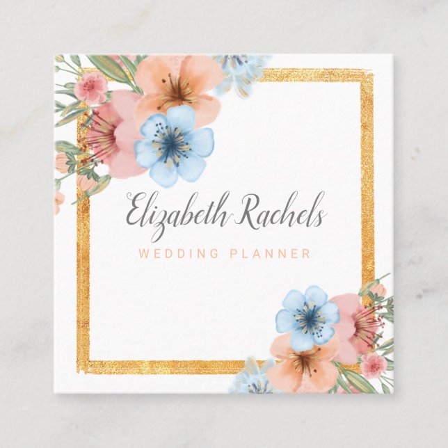 Floral Flowers & foliage Boutique Wedding Planner Square Business Card (Front)