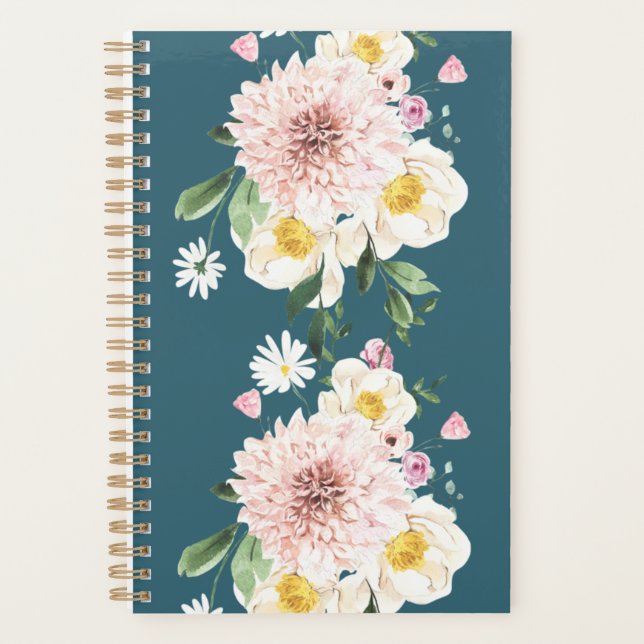 Floral flowers green spiral planner  (Front)