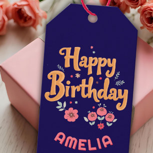Floral Flowers Happy Birthday Handlettering Gift Tags