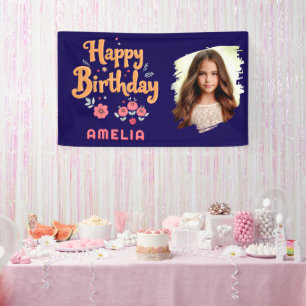 Floral Flowers Happy Birthday Handlettering Photo Banner