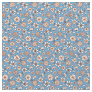 Floral flowers pattern blue background Fabric
