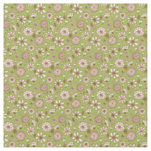 Floral flowers pattern green background Fabric  (Close Up)