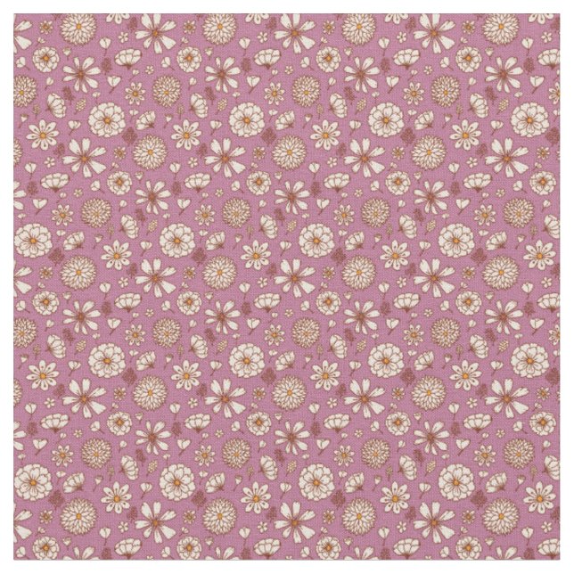 Floral flowers pattern red background Fabric  (Close Up)