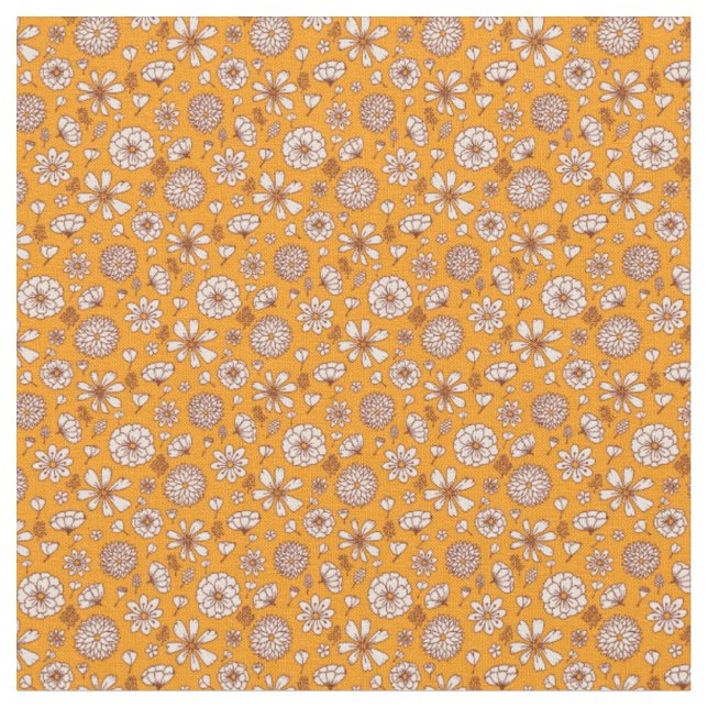 Floral flowers pattern with orange background fabric (Close Up)