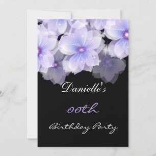 Floral Flowers Purple Lilac Black Birthday Party Invitation