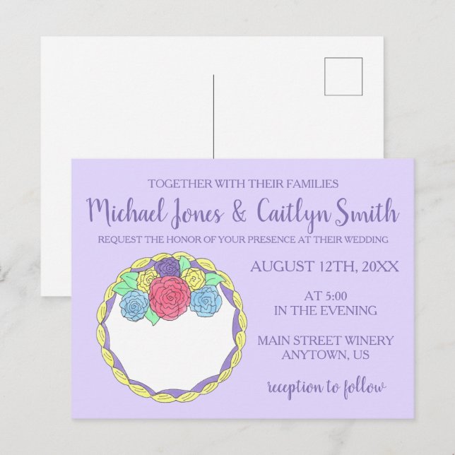 Floral Flowers Roses Bridal Shower Wedding Cake  Invitation Postcard (Front/Back)