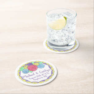 Floral Flowers Roses Bridal Shower Wedding Cake Round Paper Coaster