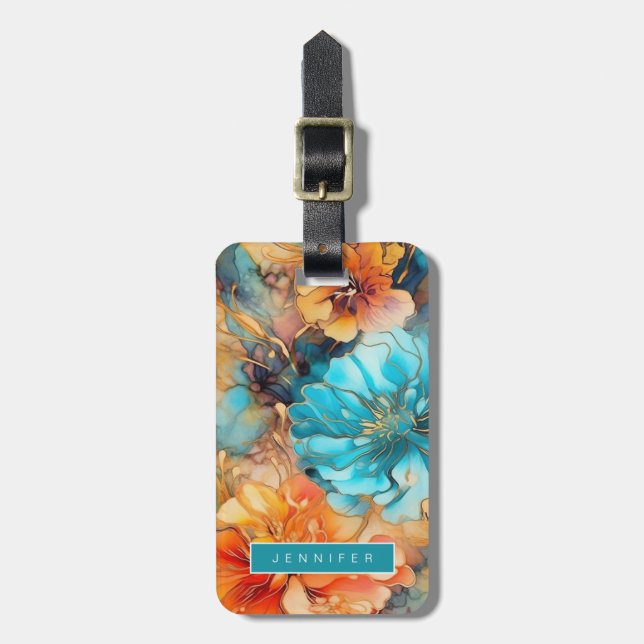 Floral Fluid Ink Luggage Tags (Front Vertical)