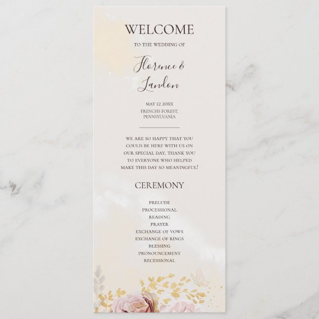 Floral flush moderne | Programme de mariage aquare (Devant)