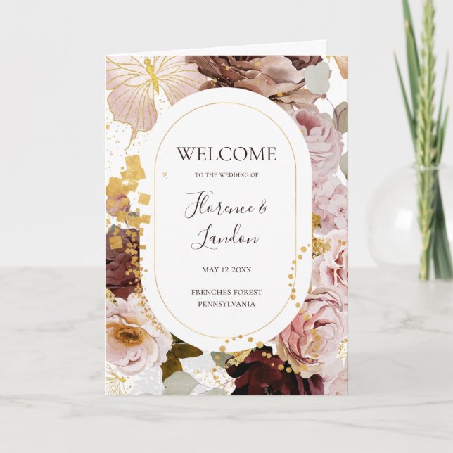 Floral flush moderne | Programme de mariage plié (Devant)