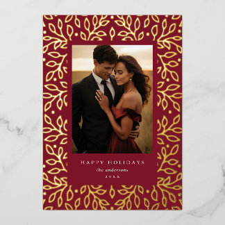 Floral Foil Happy Holidays Photo Card