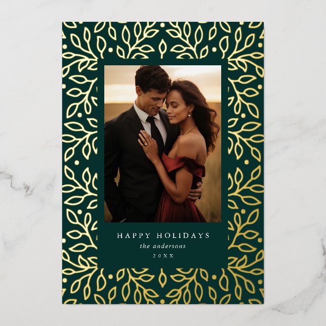 Floral Foil Happy Holidays Photo Card (Front)