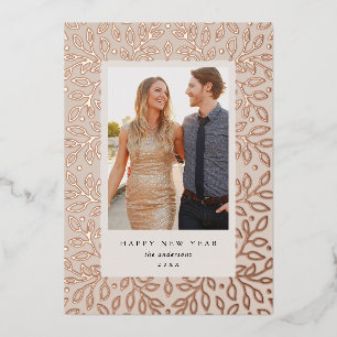 Floral Foil Happy New Year Holiday Photo Card