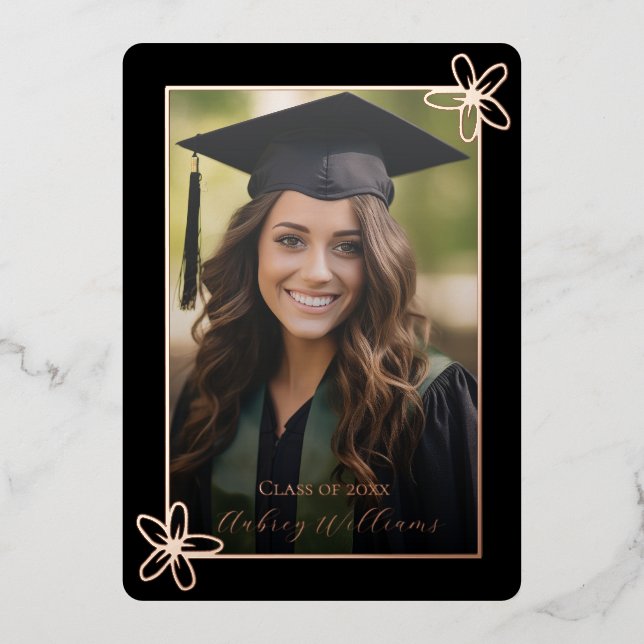 Floral Foil Photo Graduation Announcement (Front)