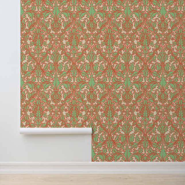 Floral & Foliage Brocade Pattern Wallpaper (Application)