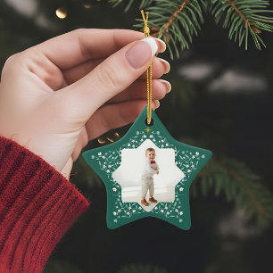 Floral Foliage Elegant Green Star 2 Photo Keepsake Ceramic Ornament