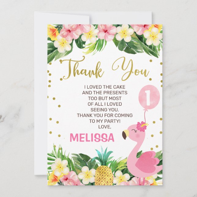 Floral Foliage Flamingo Birthday Thank You Card (Front)
