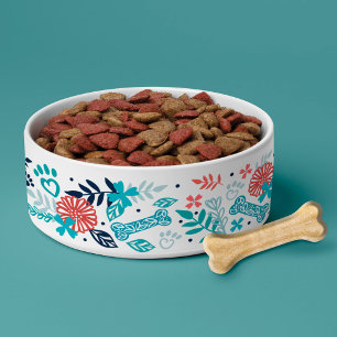 Floral & Foliage Pet Paw, Dog Bone Print Pattern