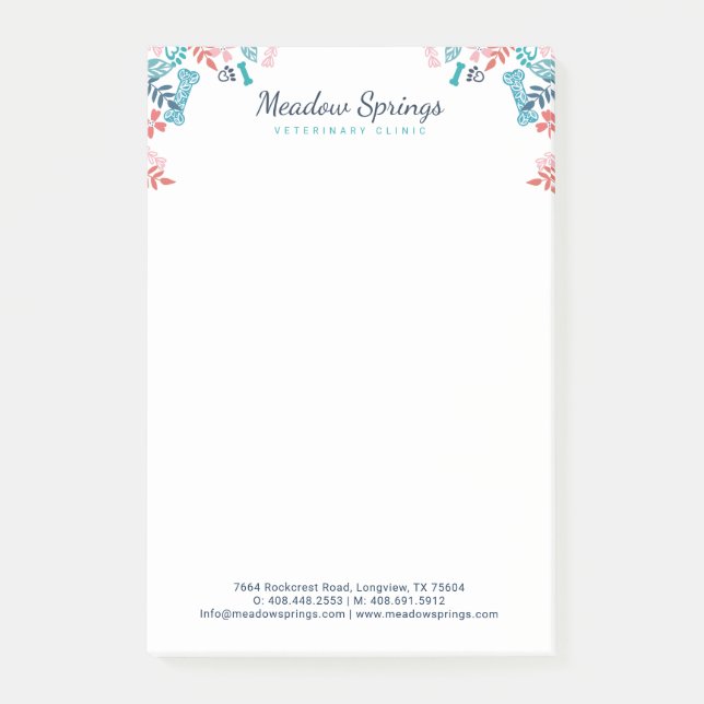 Floral & Foliage Pet Paw Print Framed Post-it Notes (Front)