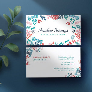 Floral & Foliage Pet Paw Print Pattern Business Card