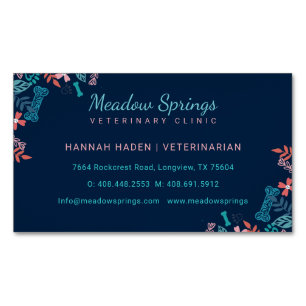 Floral & Foliage Pet Paw Print Pattern Magnetic Business Card