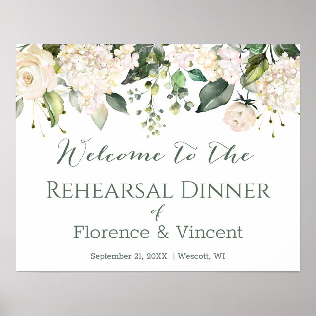 Floral, foliage Rehearsal Dinner Welcome Sign (Front)