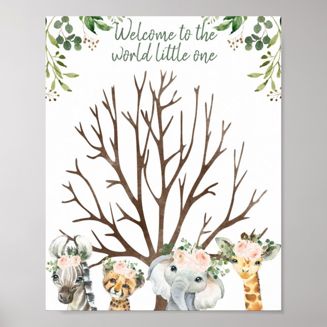 Floral Foliage Safari Fingerprint Guestbook Poster (Front)