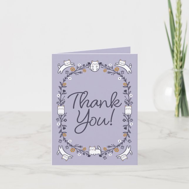 Floral & Foliage Sweet Little kitty Kittens Frame Thank You Card (Front)
