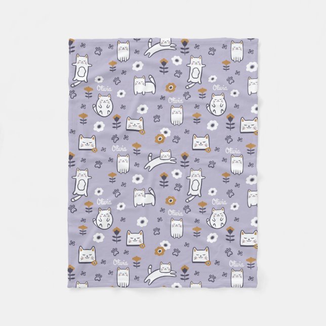 Floral Foliage Sweet Little kitty Kittens Pattern Fleece Blanket (Front)