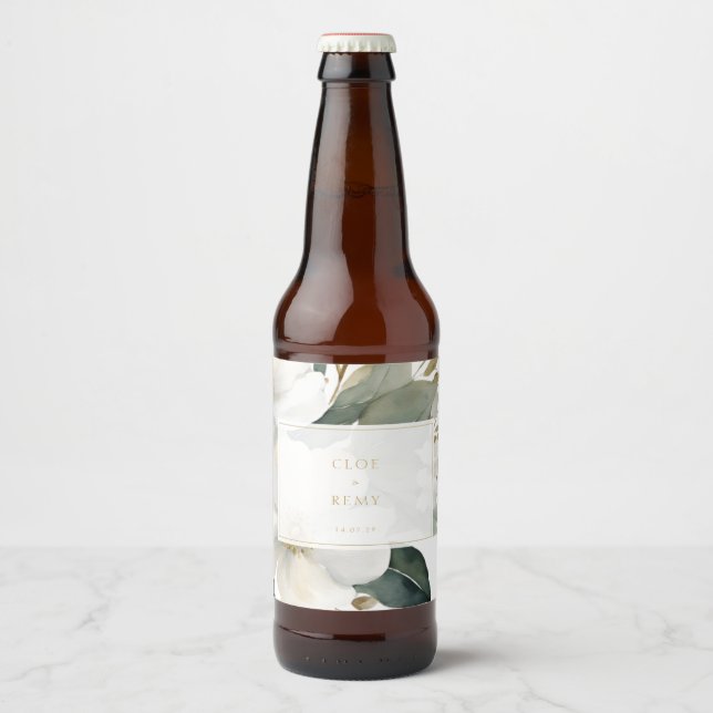 Floral Foliage Watercolor Wedding  Beer Bottle Label (Front)