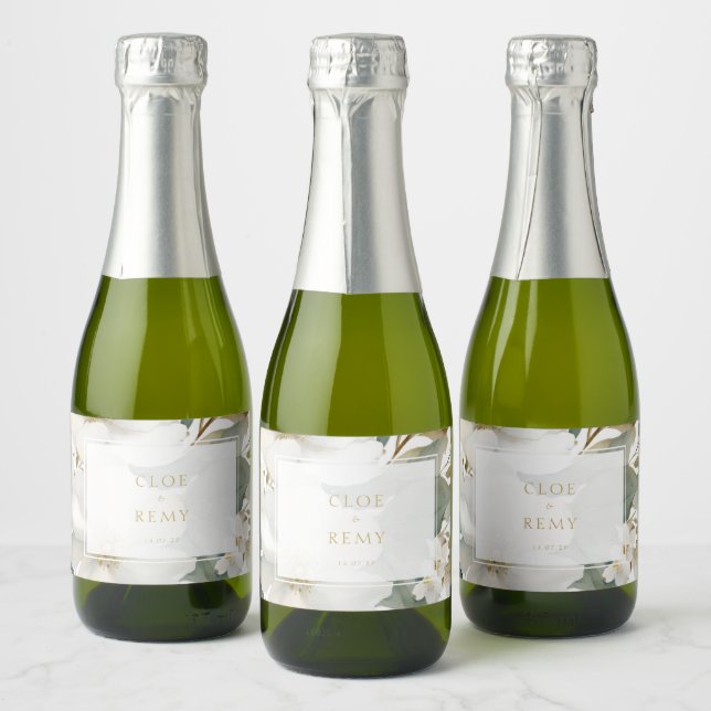 Floral Foliage Watercolor Wedding  Sparkling Wine Label (Bottles)