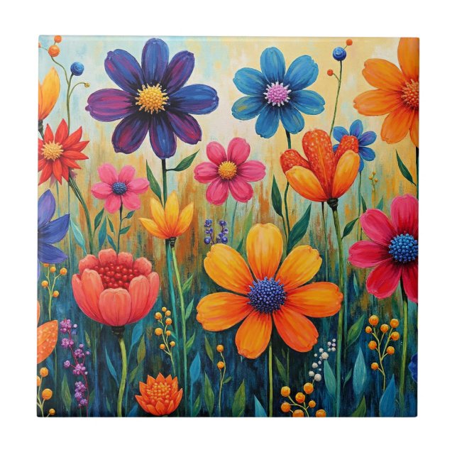 Floral Folk Art Illustration Tile (Front)