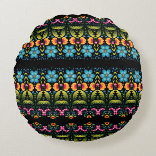 Floral Folk Art Modern Round Pillow