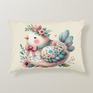 Floral Folk Bird with Pastel Boho Charm Accent Pillow