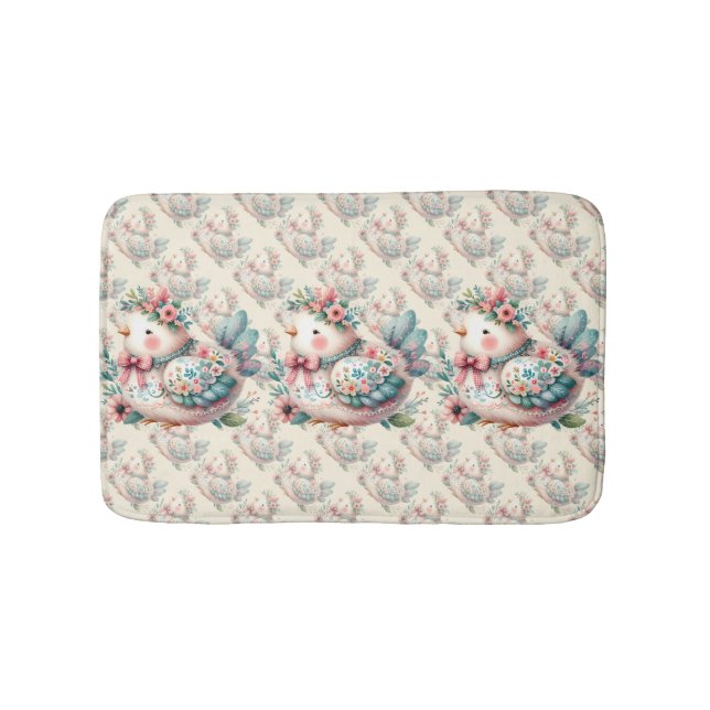 Floral Folk Bird with Pastel Boho Charm Bath Mat (Front)