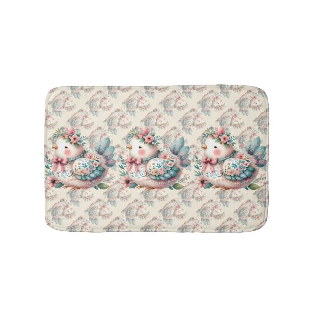 Floral Folk Bird with Pastel Boho Charm Bath Mat (Front)