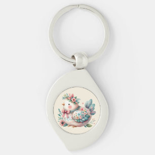 Floral Folk Bird with Pastel Boho Charm Keychain