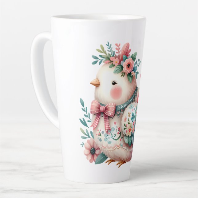 Floral Folk Bird with Pastel Boho Charm Latte Mug (Left Angle)