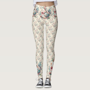 Floral Folk Bird with Pastel Boho Charm Leggings