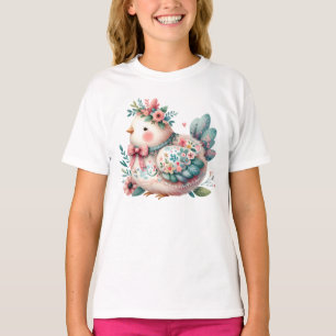 Floral Folk Bird with Pastel Boho Charm T-Shirt