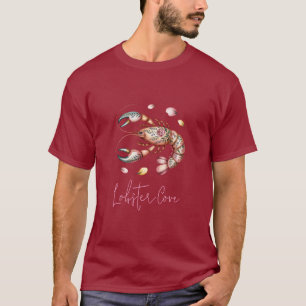 Floral Folk Lobster Art Illustration T-Shirt