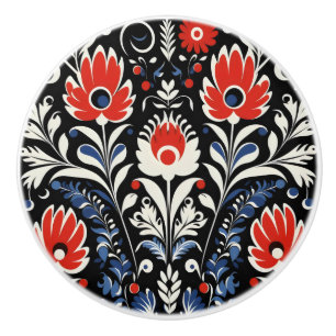 Floral Folk Pattern Ceramic Knob