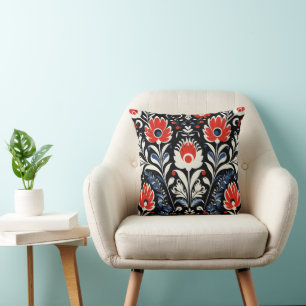 Floral Folk Pattern Throw Pillow