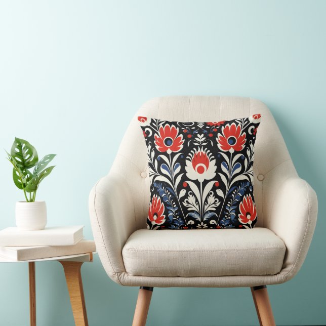 Floral Folk Pattern Throw Pillow (Chair)