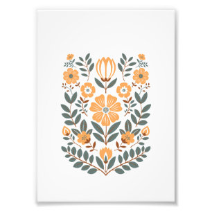 Floral Folk Wall Art Print, Scandinavian Botanical