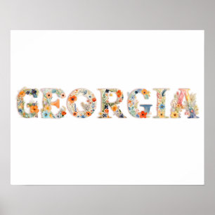 Floral Font State Art Print (GEORGIA)