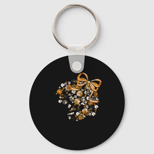 Floral Football Game Day Girly Bow Team Srit Black Keychain (Front)