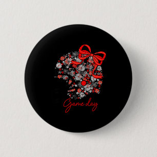 Floral Football Game Day Girly Team Srit Black Red 2 Inch Round Button