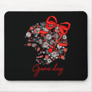Floral Football Game Day Girly Team Srit Black Red Mouse Pad